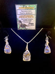 Triceratops Tooth Silver Wrapped Necklace and Earrings Set