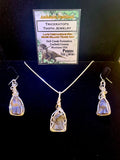 Triceratops Tooth Silver Wrapped Necklace and Earrings Set